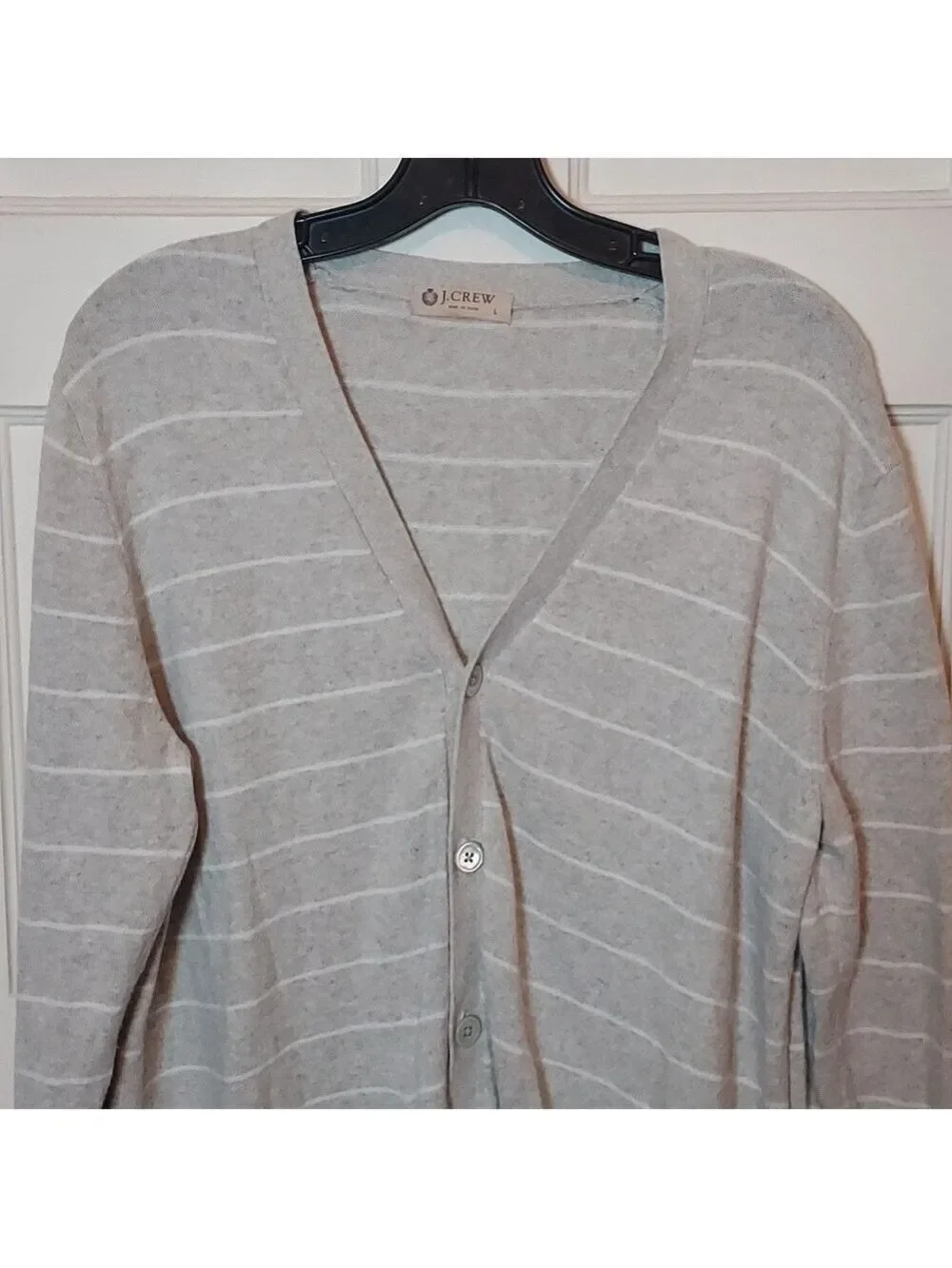 J Crew Men's Gray Stripe Cashmere Blend Grandpa Cardigan